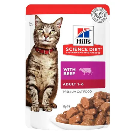 Hill's Science Diet Adult 1-6 Beef Wet Pouches Cat Food 12x85g