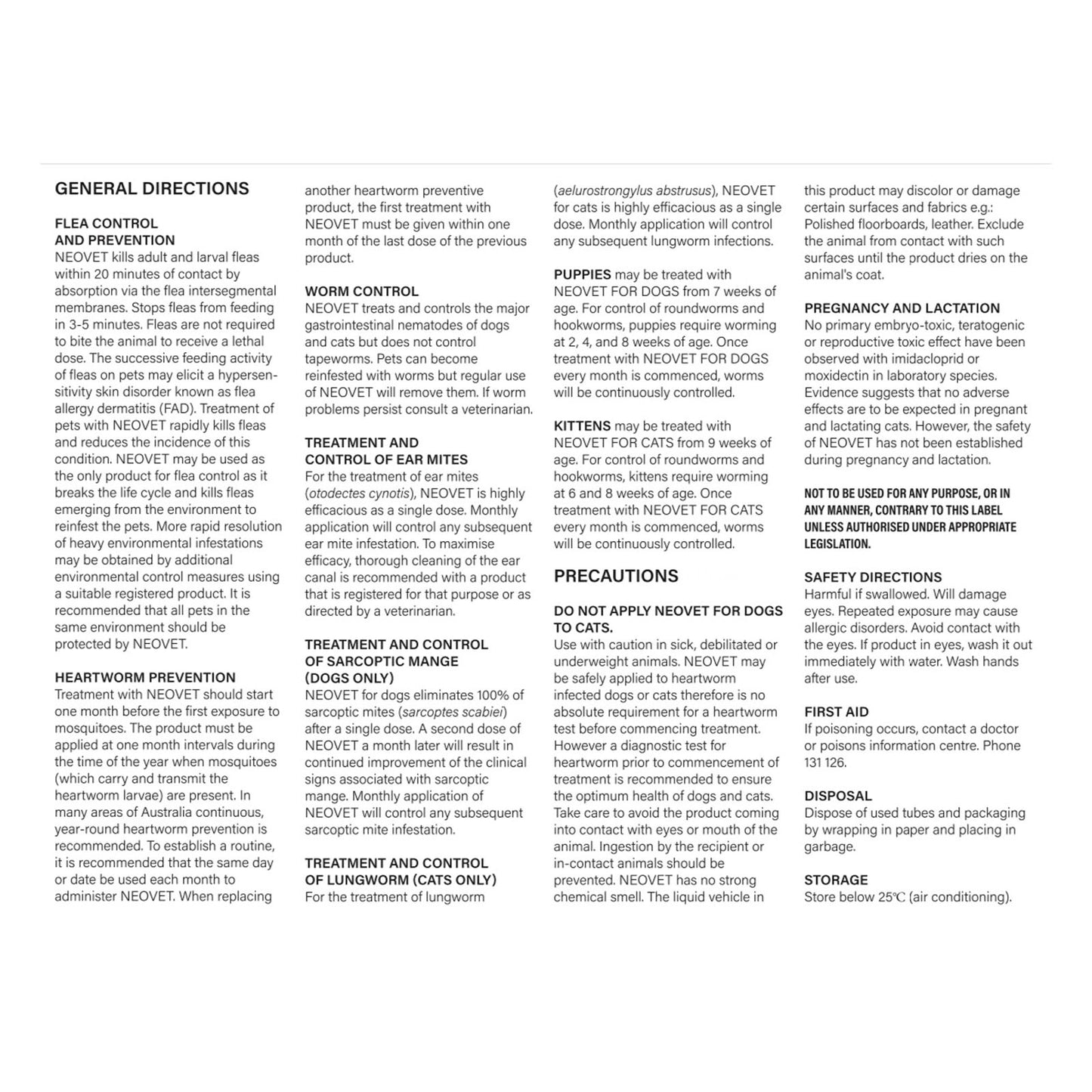 Neovet Flea And Worming over 4kg Cats 6pk