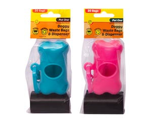 Pet One Doggy Waste Bags Biodegradable 20pcs Roll & Mixed Colour Dispenser