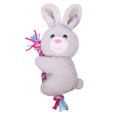 Pet One Squeaky Bunny with Rope 18cm