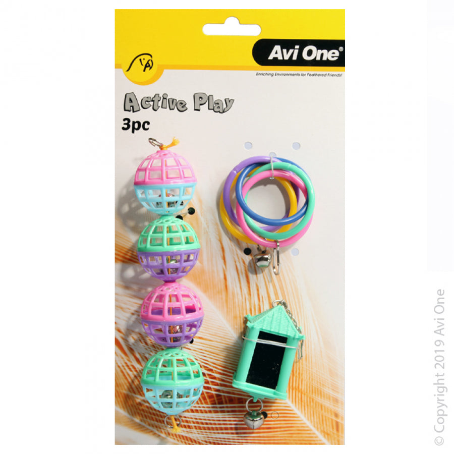 Avi One Bird Toy 3pc Olympic Rings With Bell Chain Of Lattice Balls And Lantern