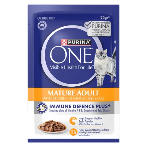 PURINA ONE® MATURE ADULT 7+ WITH SUCCULENT CHICKEN IN GRAVY WET POUCH 12X70G
