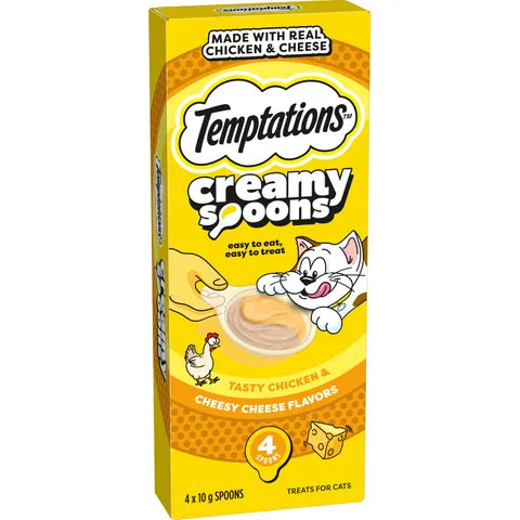 TEMPTATIONS Creamy Spoons Tasty Chicken & Cheesy Cheese Flavour 4x10g
