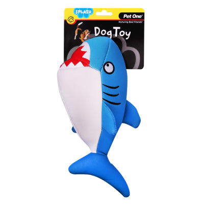 Pet One Splash Squeaky Shark 25.4cm Blue
