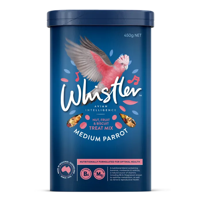 WHISTLER MEDIUM PARROT TREAT MIX WITH NUTS, FRUITS, VEGETABLES AND BISCUIT 450G