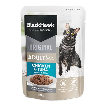 Black Hawk Adult Pouches Chicken & Tuna In Gravy Cat Food 12x85g