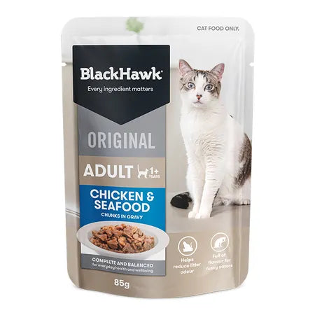 Black Hawk Adult Pouches Chicken & Seafood In Gravy Cat Food 12x85g