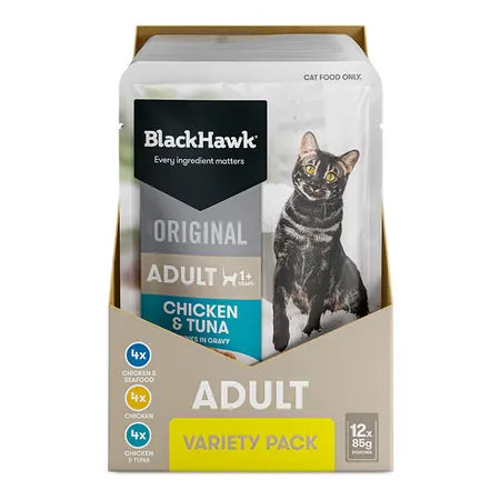 Black Hawk Adult Pouches Variety Pack Cat Food 12x85g