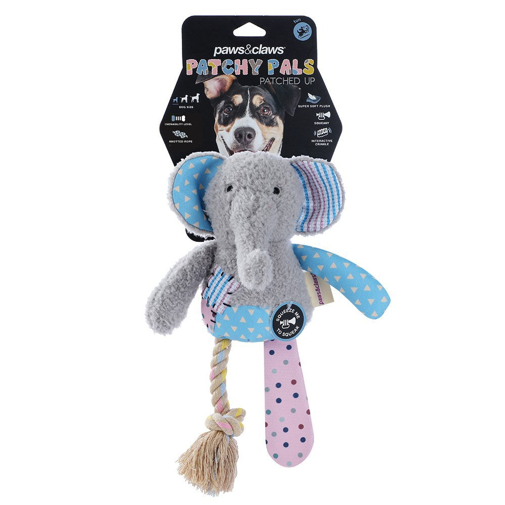 Paws & Claws Patchy Pals Plush Elephant Toy With Rope