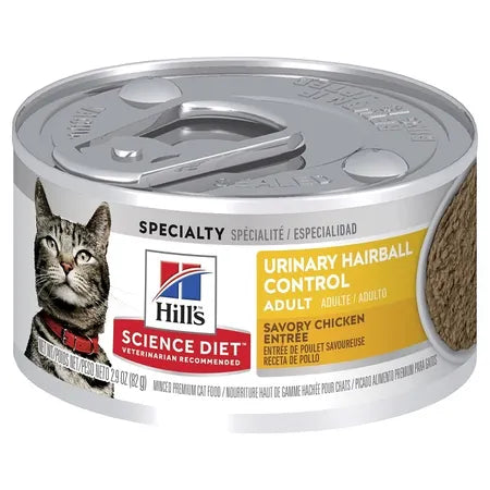 Hill's Science Diet Adult Canned Urinary Hairball Control Savory Chicken Entree Cat Food 24x82g