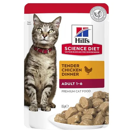 Hill's Science Diet Adult 1-6 Tender Chicken Dinner Wet Pouches Cat Food 12x85g