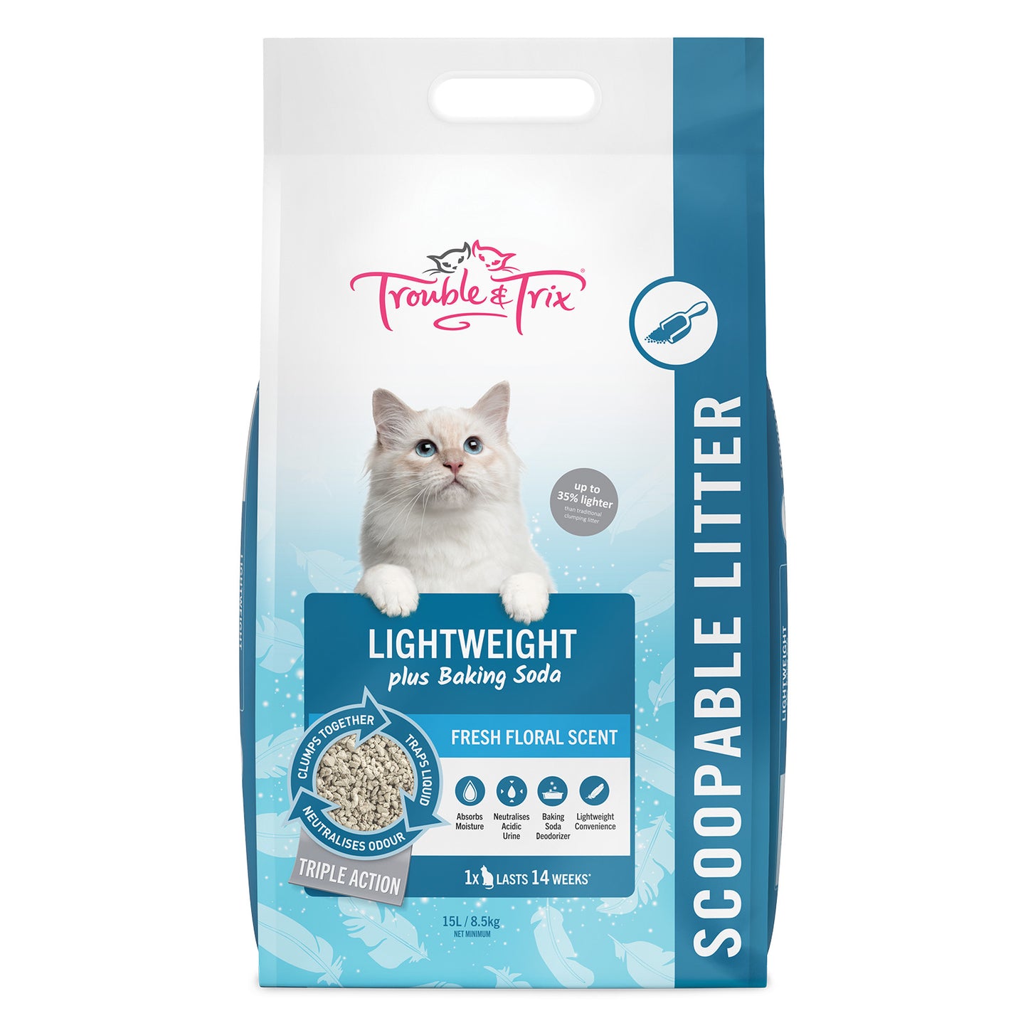 Trouble & Trix Lightweight Plus Baking Soda Triple Action Fresh Floral Scent Scoopable Clumping Litter