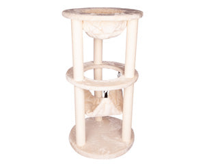 Pet One Scratching Tree Climbing Tunnel W/paper Post & Hammock  Cream White