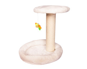 Pet One Scratching Tree Post W/platform, Teaser Toy And Bed  White