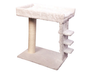 Pet One Scratching Tree Post W/platform & Steps White