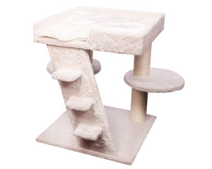 Pet One Scratching Tree Post W/bed & Multi Platform With Steps White