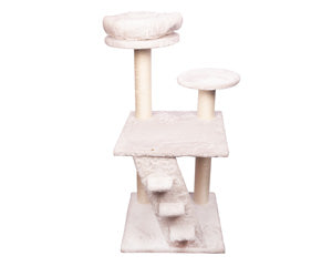 Pet One Scratching Tree 2 Tier Tower W/bed & Platforms With Steps White