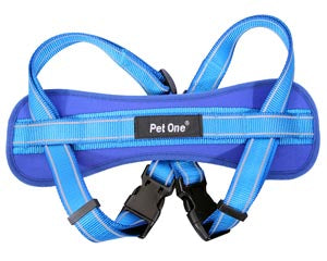 Pet One Harness Nylon Adj Reflective Blue Blue