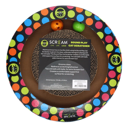 Prestige Pets Scream Round Shaped Cardboard Scratcher with balls 28x20x25cm