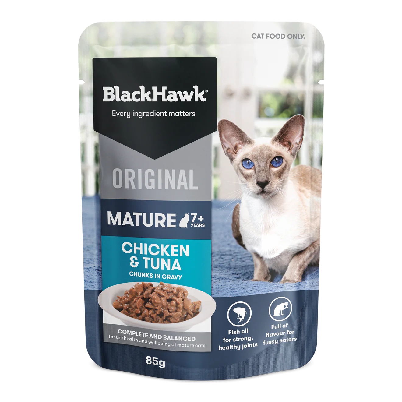 Black Hawk Mature 7+ Pouches Chicken & Tuna In Gravy Cat Food 12x85g