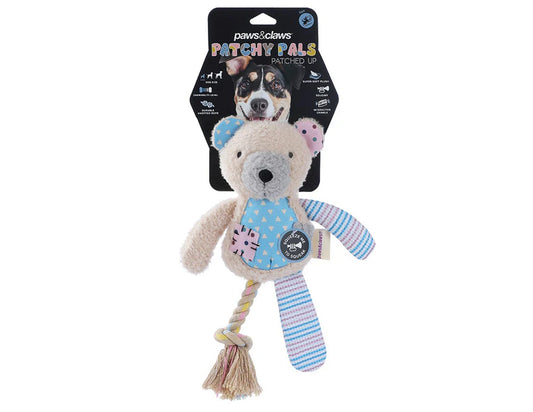 Paws & Claws Patchy Pals Plush Bear Toy With Rope