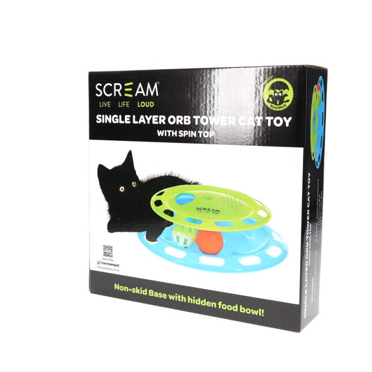 Prestige Pets Scream Single Layer Orb Tower Cat Toy Blue