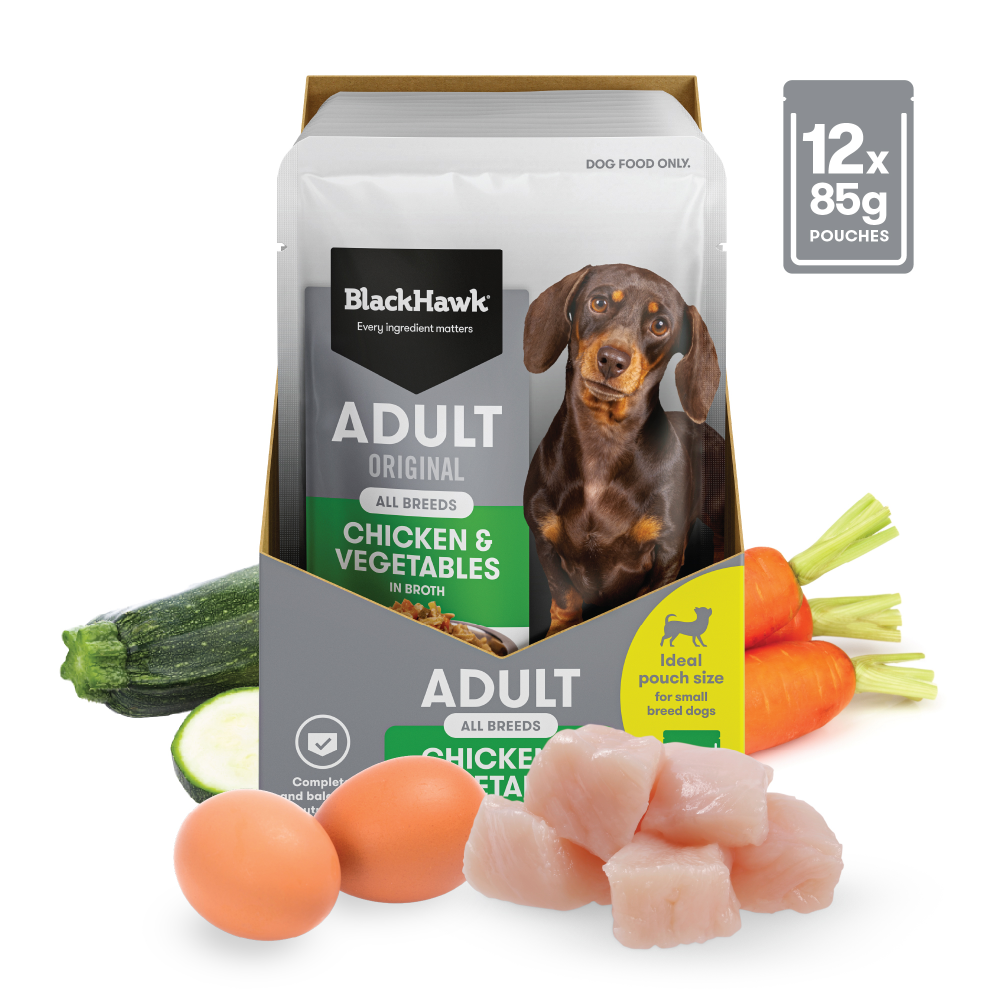 Black Hawk Original Adult Chicken And Vegetables Wet Dog Food Pouches 12x85g