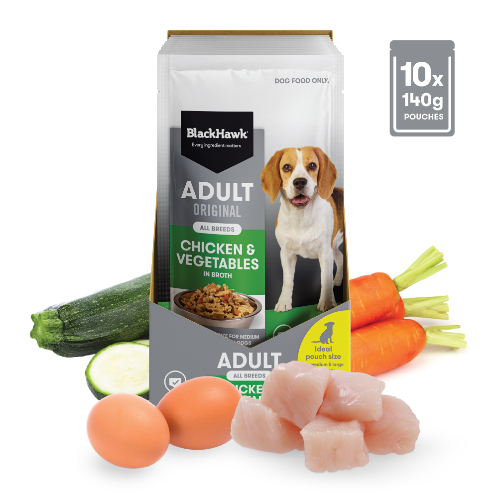 Black Hawk Original Adult Chicken And Vegetables Wet Dog Food Pouches 10x140g