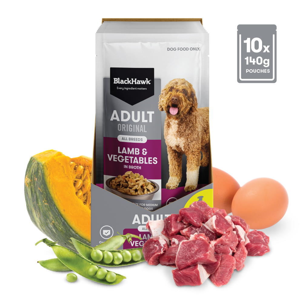 Black Hawk Original Adult Lamb And Vegetables Wet Dog Food Pouches 10x140g