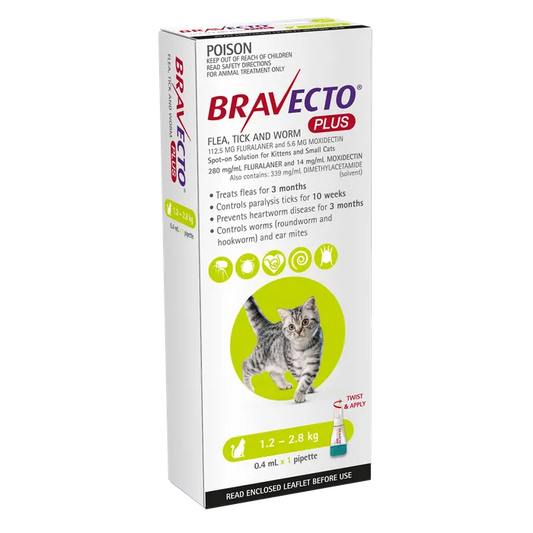 Bravecto Plus Green For Cats 1.2-2.8kgs