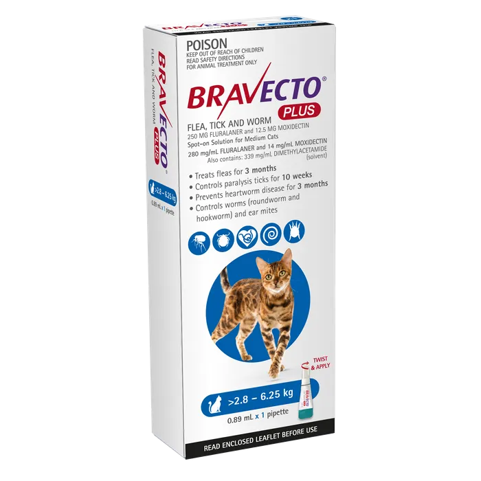 Bravecto Plus Blue for Cats 2.8-6.25kgs