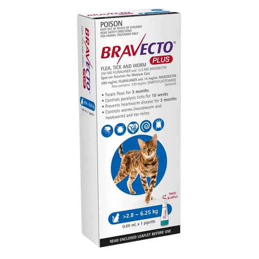 Bravecto Plus Blue for Cats 2.8-6.25kgs