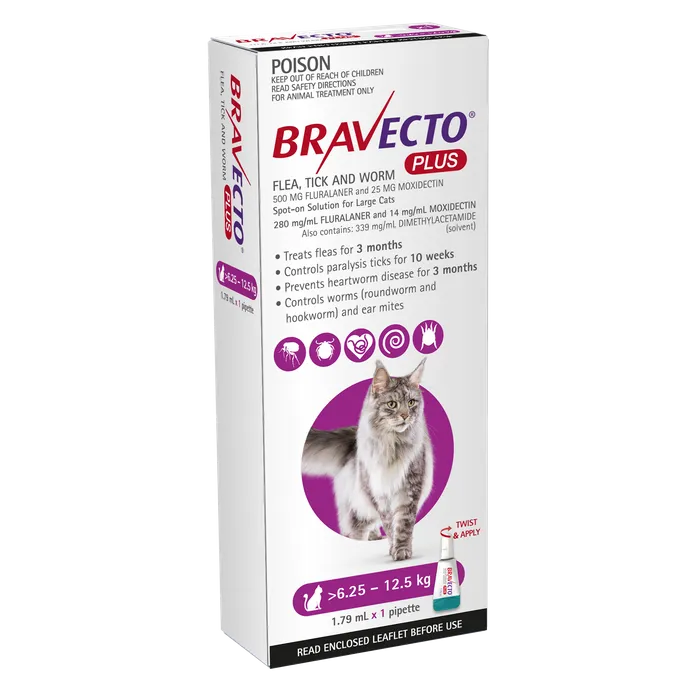 Bravecto Plus Purple for Cats 6.25-12.5kg