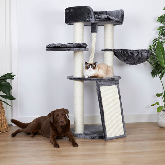 Kazoo Kitty Scratch & Sleep Post - Cream & Charcoal