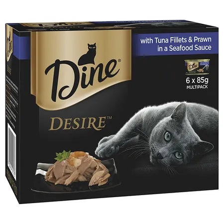 DINE Canned Desire Tuna Fillets & Whole Prawns In a Seafood Sauce Cat Food 6pk