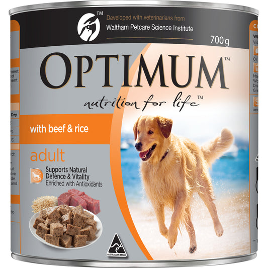 OPTIMUM Adult Dog Food with Beef & Rice Can 12x700g