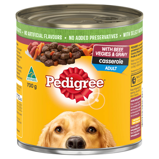 PEDIGREE Adult Wet Dog Food With Beef, Veggies & Gravy Casserole Can 12x700g