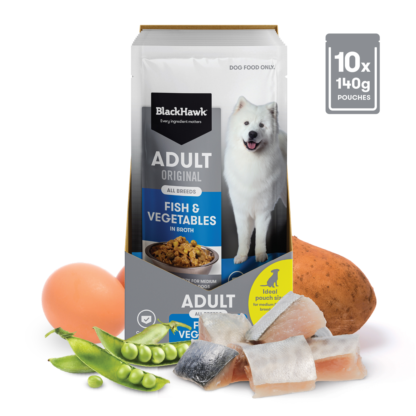 Black Hawk Original Adult Fish And Vegetables Wet Dog Food Pouches 12x85g