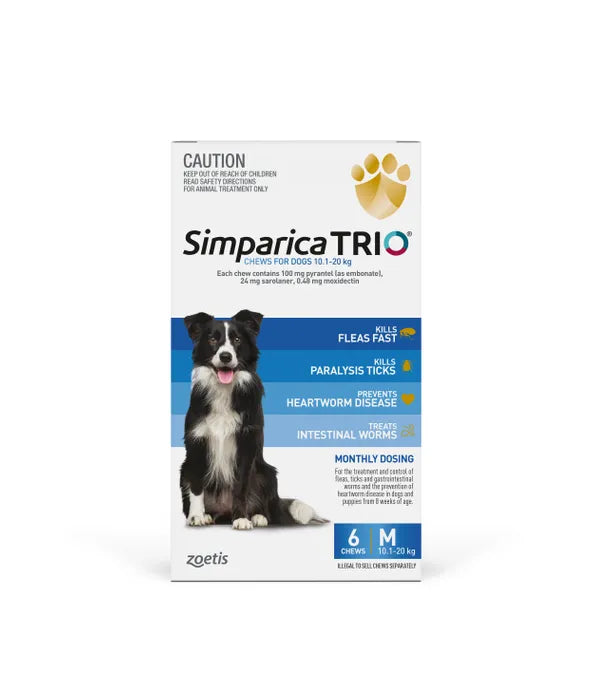 Simparica Trio Blue for Dogs 10.1-20kgs (6 PACKS COME WITH 1 MONTH FREE)