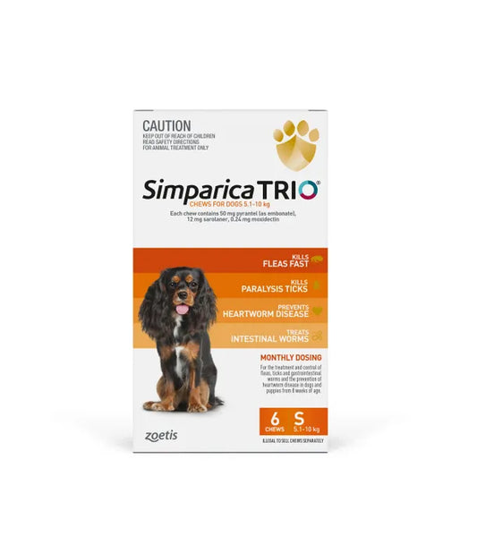 Simparica Trio Orange for Dogs 5.1-10kgs (6 PACKS COME WITH 1 MONTH FREE)