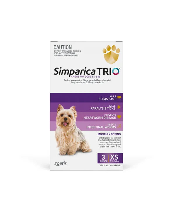 Simparica Trio Purple for Dogs 2.6-5kgs 3pk