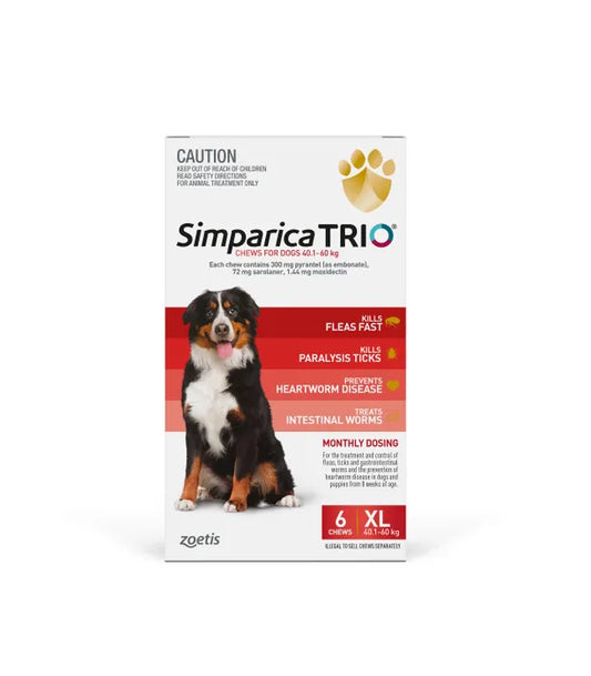 Simparica Trio Red for Dogs 40.1-60kgs (6 PACKS COME WITH 1 MONTH FREE)