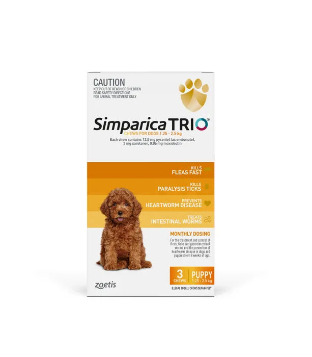 Simparica Trio Yellow for Puppies and Dogs 1.25-2.5kg