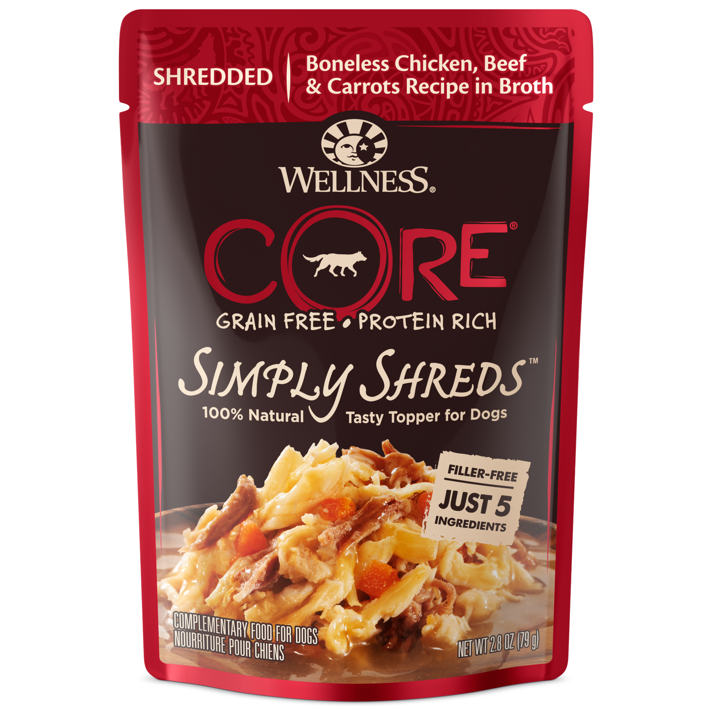 Wellness CORE Shredded Boneless Chicken, Beef & Carrots Recipe in Broth 12pk