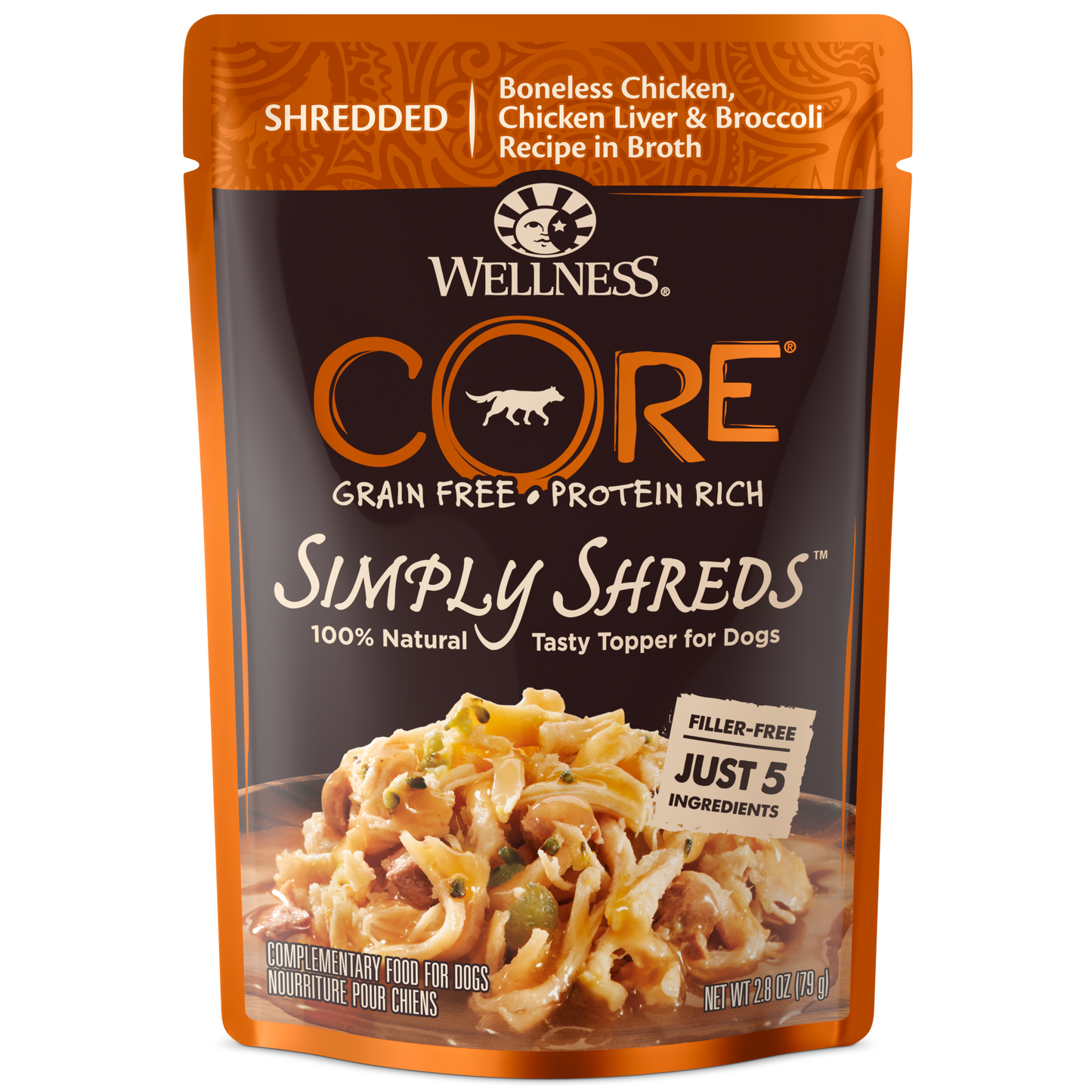 Wellness CORE Simply Shreds Chicken, Chicken Liver & Broccoli Wet Dog Food 12pk