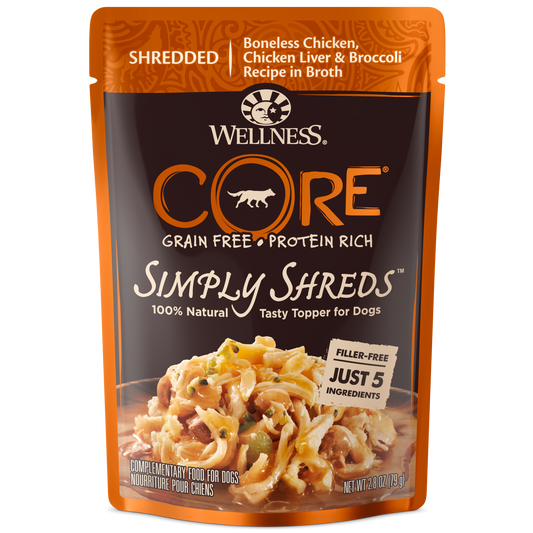 Wellness CORE Simply Shreds Chicken, Chicken Liver & Broccoli Wet Dog Food 12pk