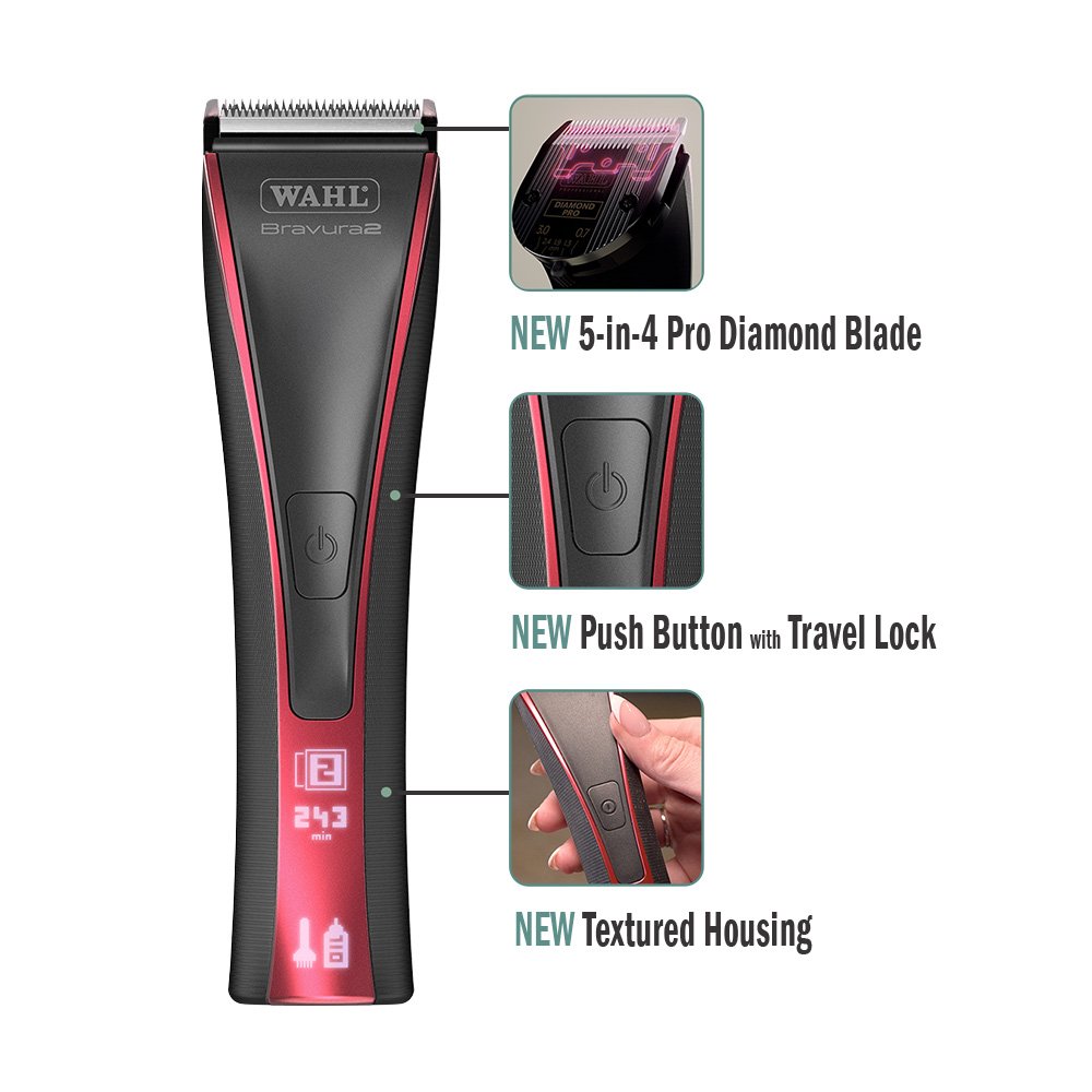 Wahl BRAVURA2 LITHIUM CLIPPER w/ADJUSTABLE 5-in1 BLADE - Pink/Black