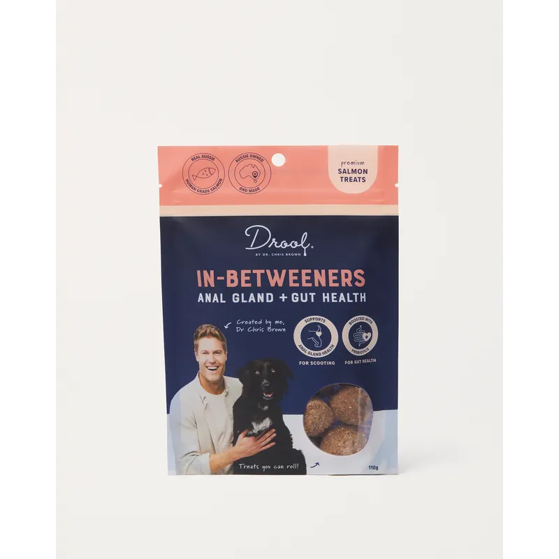 DROOL DR CHRIS IN-BETWEENERS GLAND & GUT TREATS SALMON 110G