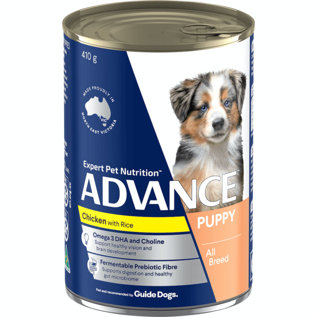 ADVANCE Puppy Plus Growth Chicken And Rice Wet Dog Food Cans 12x400g