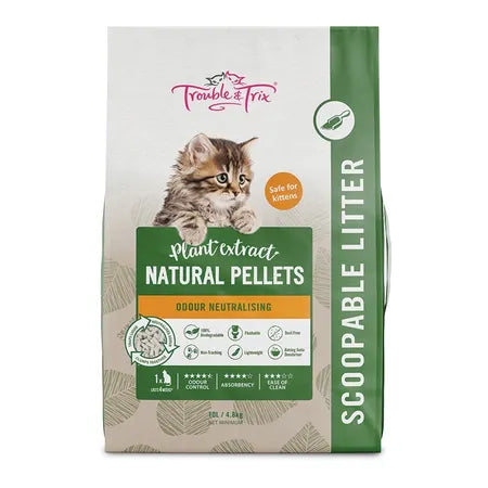 Trouble & Trix Plant Extract Natural Pellets Plus Baking Soda Odour Neutralising Scoopable Clumping Litter